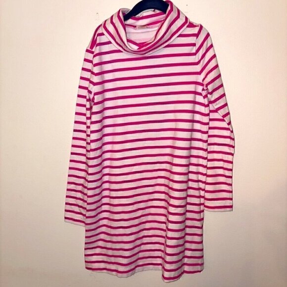 Girls J. Crew Kids Crewcuts Pink White Stripe Turtleneck Dress - size 8 - Picture 1 of 6
